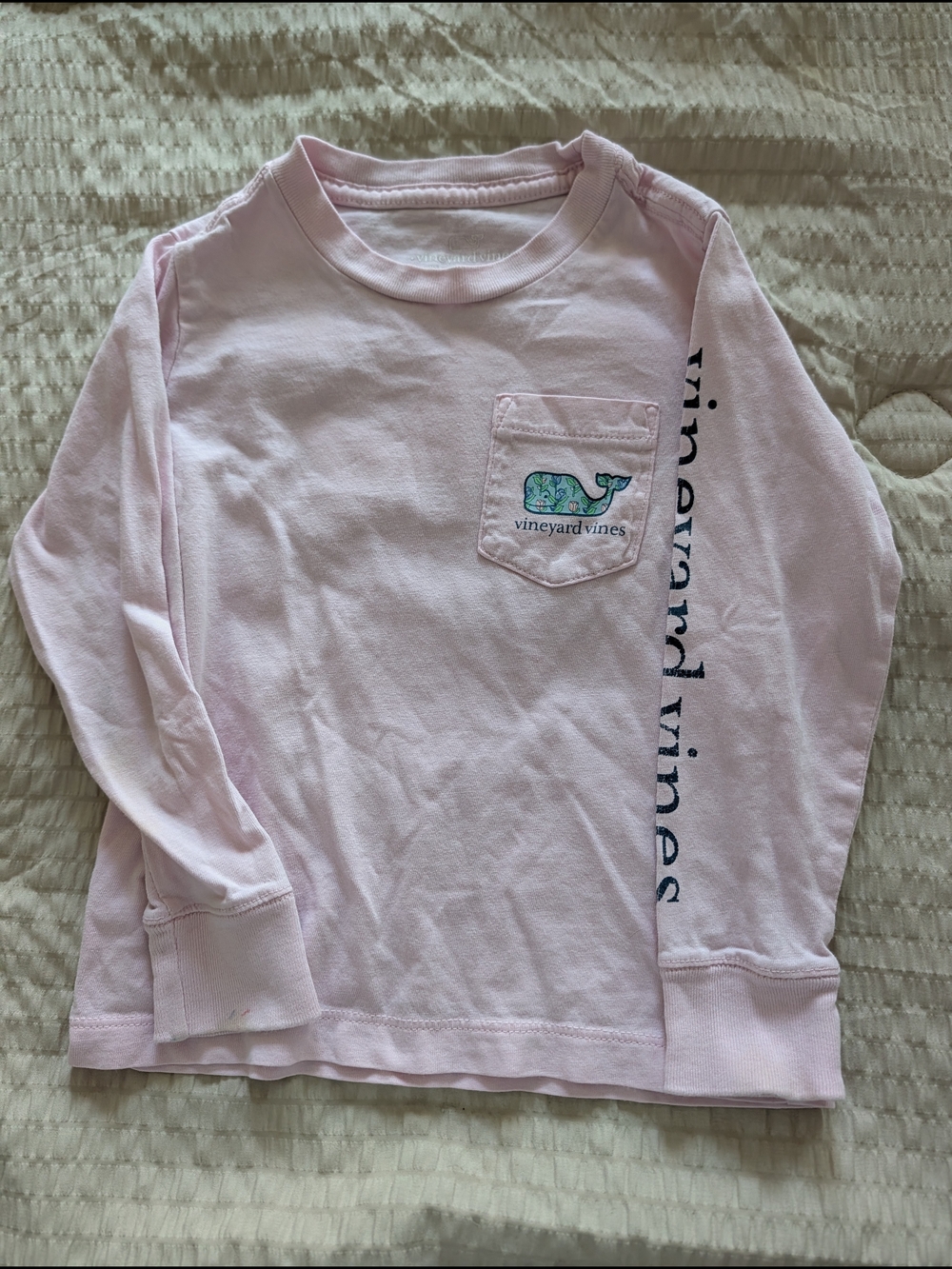 Vineyard Vines Girls' Light Pink Long Sleeve Pocket Tee with Whale Logo